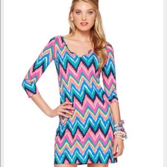 Lilly Pulitzer Gretchen Knit Dress in Hearts a Flutter Slip Chevron Print - M - Picture 2 of 13